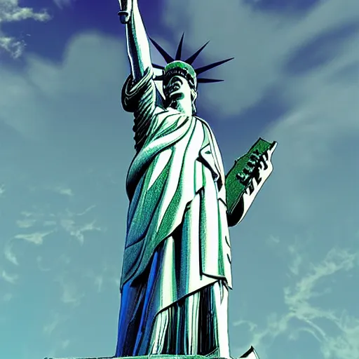 Image similar to poster art, the statue of liberty holding an ar - 1 5, volumetric lighting, extreme detail