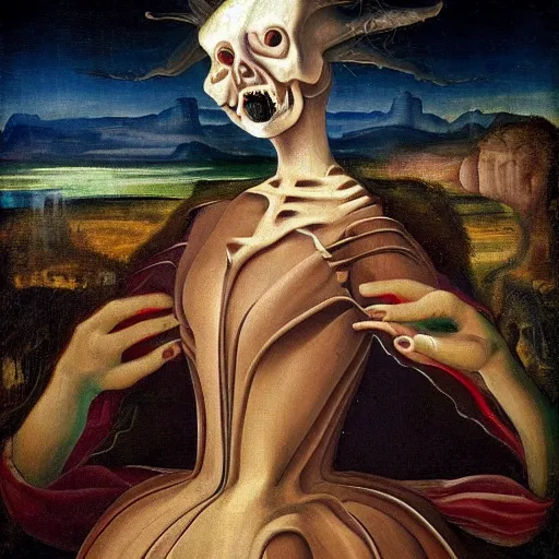 Image similar to terrifying surrealist monster portrait renaissance painting