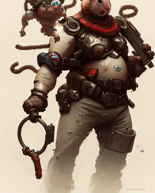 Prompt: wrecking ball the hamster overwatch, character portrait, concept art, intricate details, highly detailed by greg rutkowski, michael whelan and gustave dore