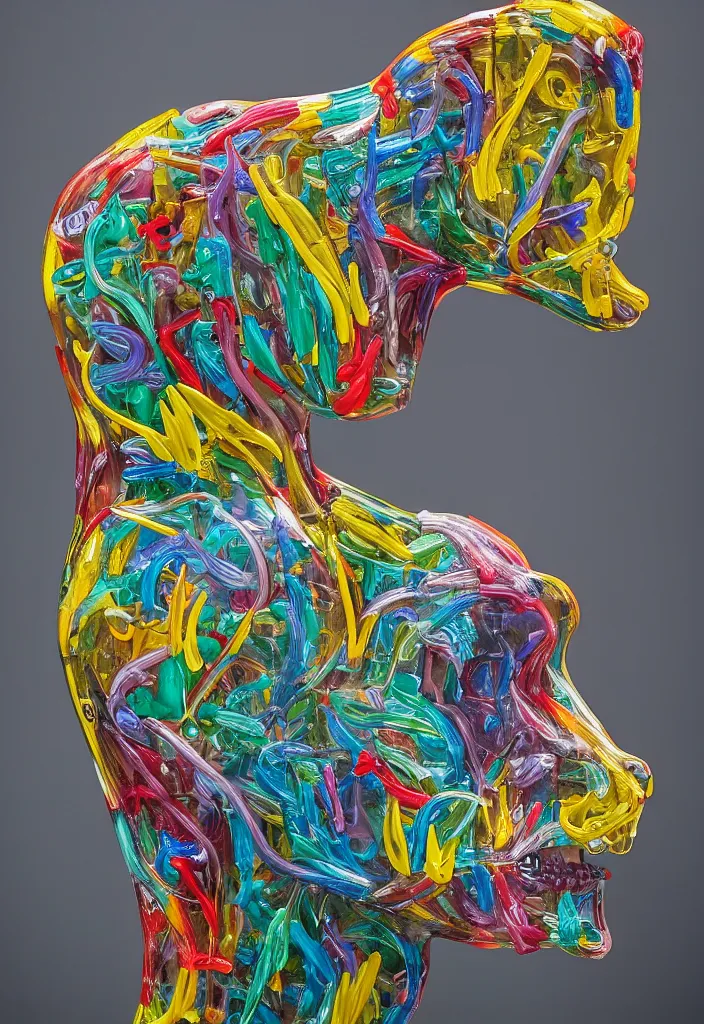 Image similar to bojack horseman, anatomical model made of translucent colored resin, by damien hirst, bokeh, sigma 3 5 mm f / 8