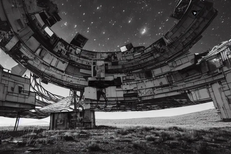 Image similar to an outside view of abandoned space station in the deep space