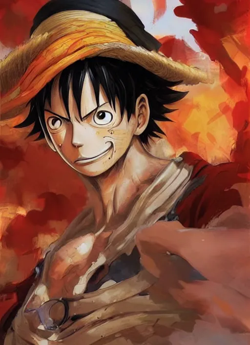 Image similar to a professional digital art of luffy, symmetrical facial features, intricate, concept art, sharp detail, smooth render, art style by Ruan Jia and Mandy Jurgens and Ian Spriggs and William-Adolphe Bouguerea