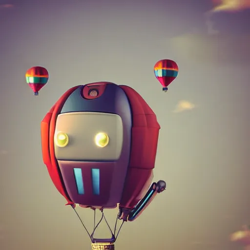 Prompt: canon eos photo of a cute adorable robot with an air balloon head floats in the sky