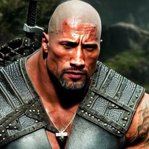 Prompt: Dwayne Johnson in the Witcher 4K detailed super realistic