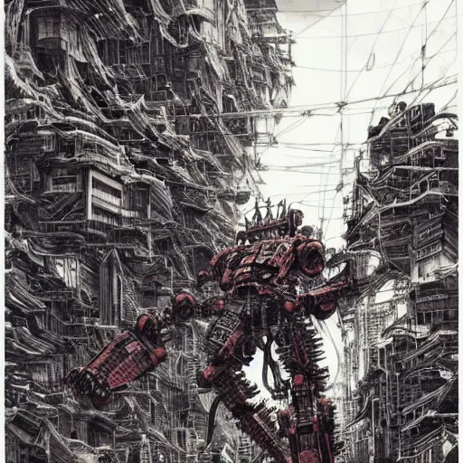 Prompt: mecha from hell, wind, hell machine, by nekro godmachine victo ngai yoji shinkawa junji ito shintaro kago apophasis hyperrealism, ominous, dark powers, incredible, huge, cityscape destruction,