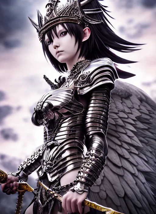 Image similar to complex 3 d render hyper detailed ultra sharp of a beautiful ornate valkyrie angel of death, d & d, medieval dark fantasy, octane render, 8 k, hd, art by takeshi obata & satoshi kon & artgerm & billelis