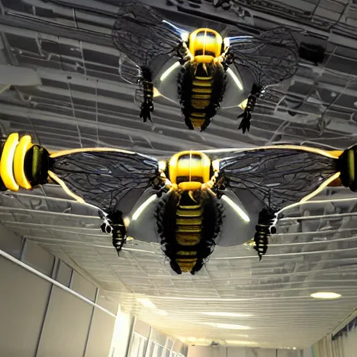 Image similar to robotic bees, cybernetic, led wings