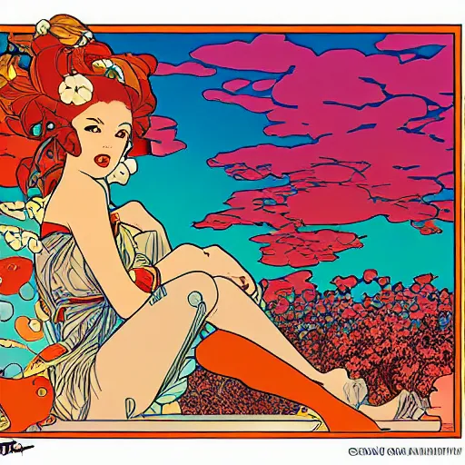 Image similar to sakura sunset illustration, pop art, splash painting, art by geof darrow, ashley wood, alphonse mucha