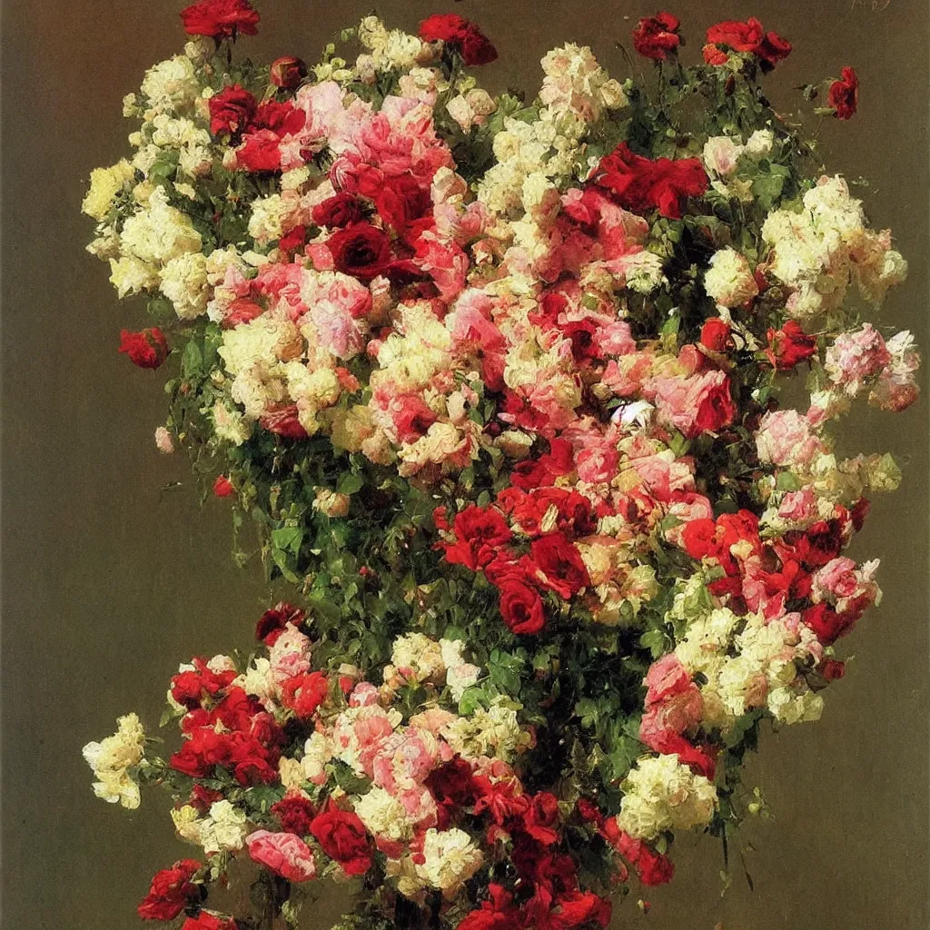 Image similar to a bouquet of flowers, by ilya repin