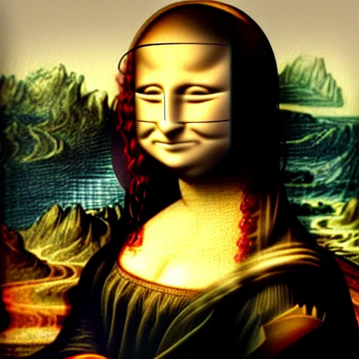 Prompt: Mona Lisa wearing a VR headset