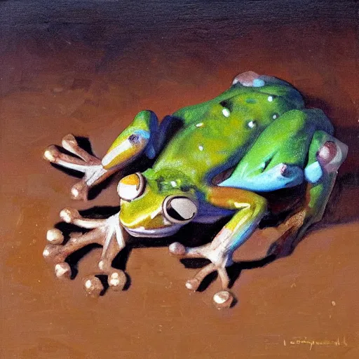 Prompt: a muscular frog suplexing a toad in a makeshift wrestling ring, dynamic, oil painting, very detailed