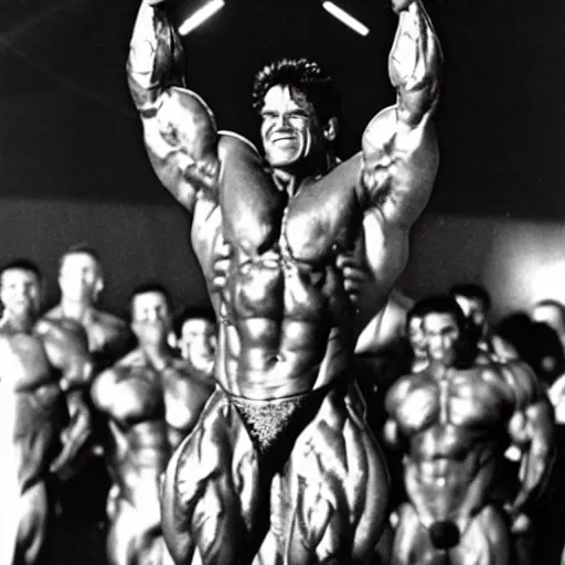 Prompt: the hulk winning the mr. olympia