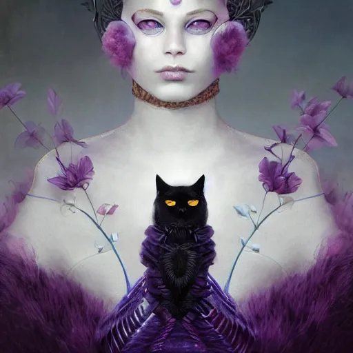 Prompt: actionism, soft painting curiosities carnival, beautiful cat in full nightshade armor, symmetry accurate features, focus, very intricate ultrafine details, black white purple volumetric clouds, award winning masterpiece, octane render 8 k hd, tom bagshaw artstyle