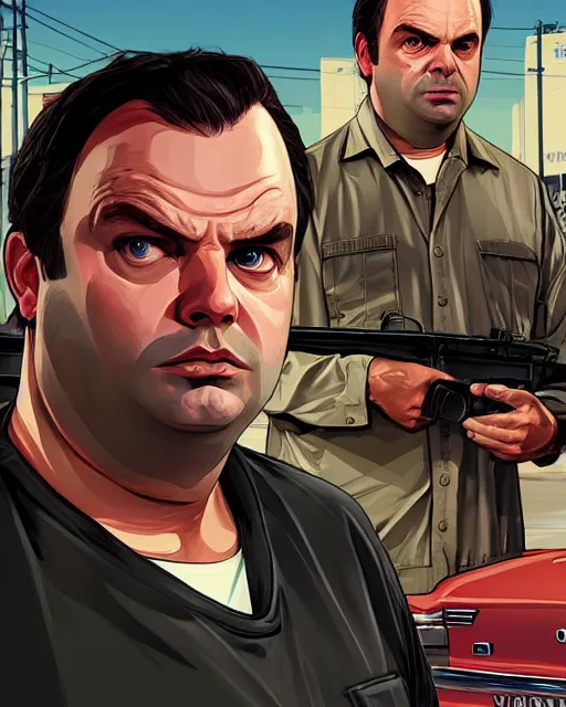 Image similar to rich evans in gta v, cover art by stephen bliss, artstation