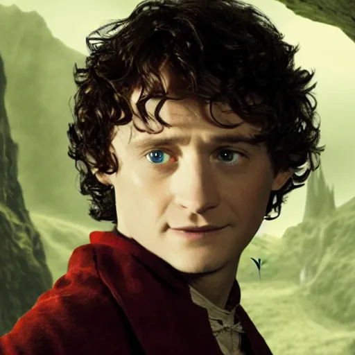 Prompt: still of frodo baggins in a harry potter movie