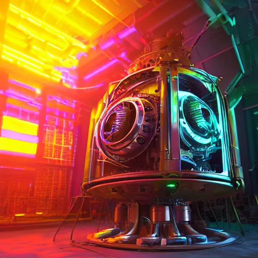 Prompt: album art, tripmachine, album is called tripmachine, photo of a huge futuristic steampunk machinery inside a futuristic generator, 8 k, fluorescent colors, halluzinogenic, multicolored, exaggerated detailed, front shot, 3 d render, octane