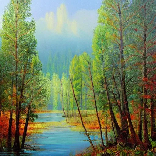 Prompt: painting of russian forest by gennadiy ovcharenko