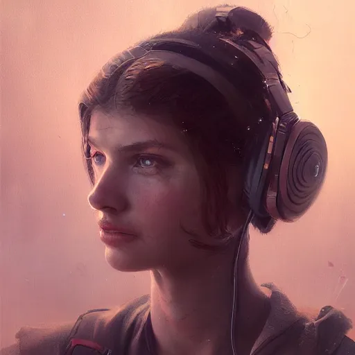 Image similar to A portrait of a beautiful cyperpunk girl, headset, cables, control lights, ancient art, art by greg rutkowski, matte painting, trending on art station