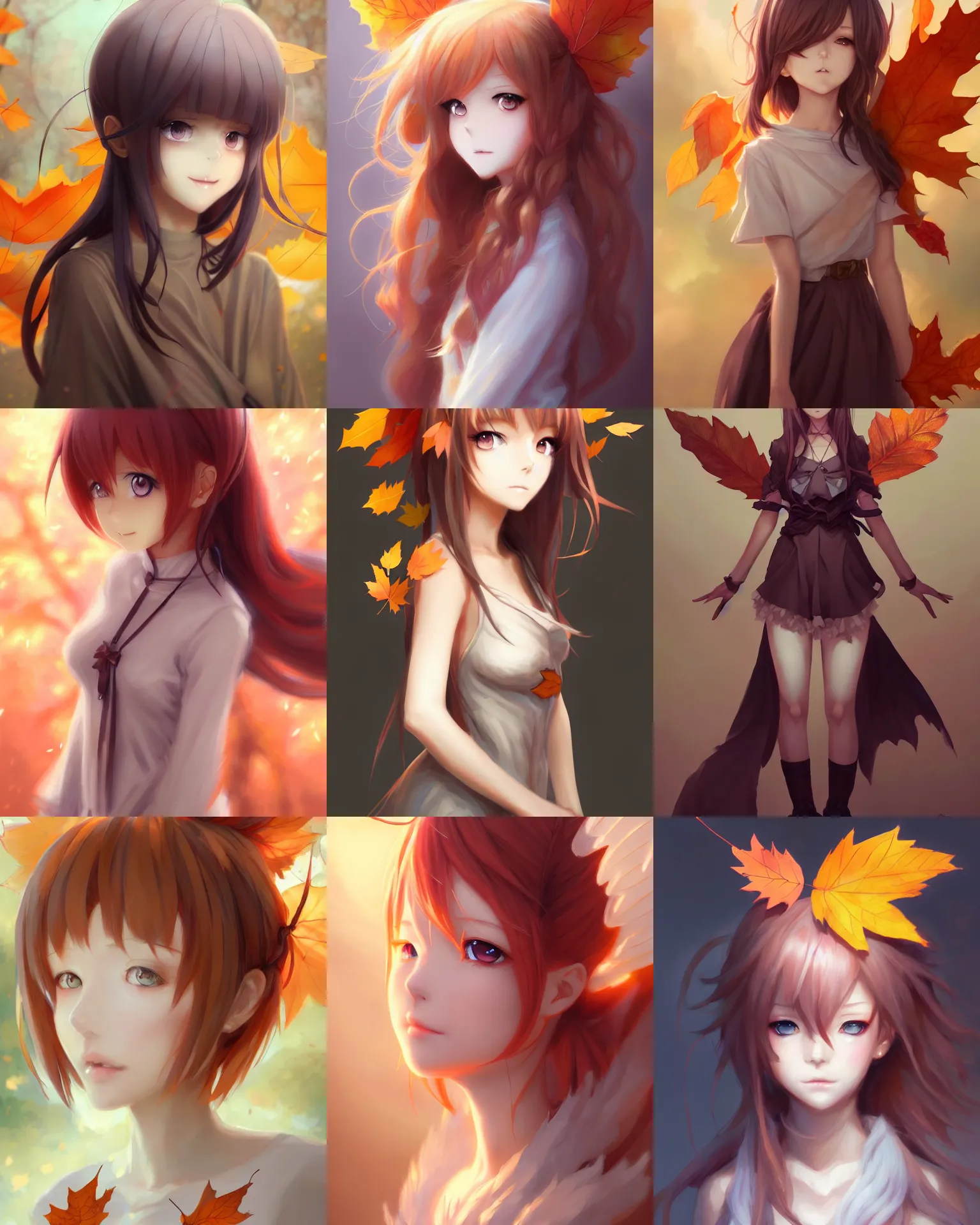 Prompt: Character concept art of an anime autumn leaf angel || cute-fine-face, pretty face, realistic shaded Perfect face, fine details by Stanley Artgerm Lau, WLOP, Rossdraws, James Jean, Andrei Riabovitchev, Marc Simonetti, and Sakimichan, tranding on artstation