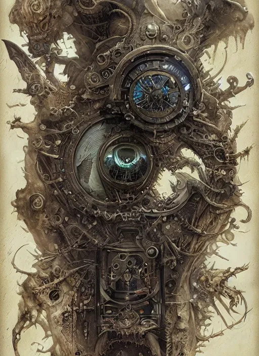 Image similar to a full page concept designs of extraterrestrial dark creature concept art, steampunk blueprint, intricate details, ink on paper, scientific, Highly detailed labeled, poster, Peter Mohrbacher