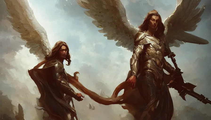Prompt: A beautiful painting of archangel michael by greg rutkowski and Kalin Popov , Trending on artstation HD.