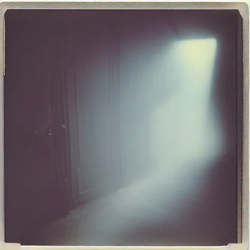 Image similar to you are lost in the backrooms, ghost, polaroid, laminal space, foggy