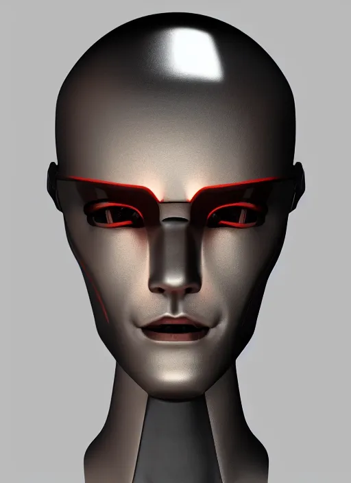 Prompt: angled facial full-head portrait of a cyberpunk ceramic caliente humanoid robot Taiwanese with an attractive face and handsome features, large glowing eyes, piroca, dotado, reflective surface, trending on cgsociety, trending on artstation
