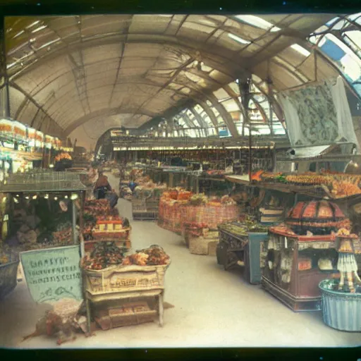 Prompt: marketplace in a space station, 1 6 mm film, 1 9 1 0 s, autochrome