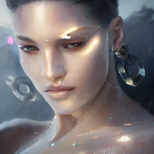 Image similar to a beautiful portrait of a goddess with diamond skin by greg rutkowski and raymond swanland, trending on artstation, ultra realistic digital art