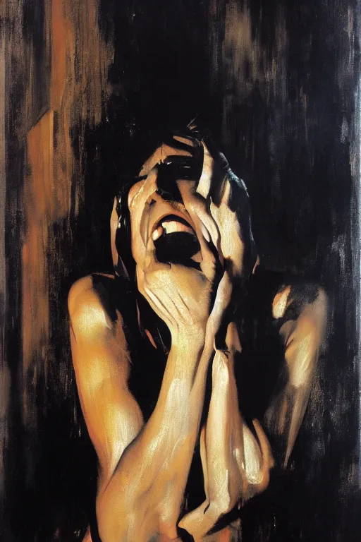Image similar to your mother in a darkened room, painted by phil hale and rick berry