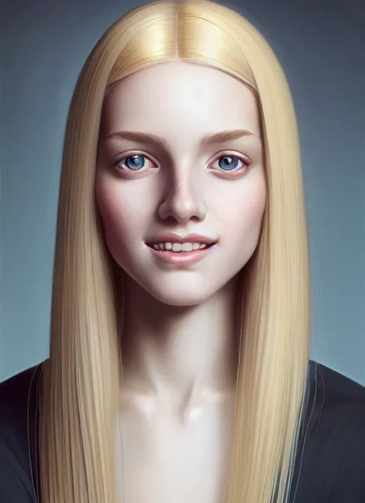 Prompt: beautifully symmetrical face, portrait of young woman blessed with ever - increasing physical and mental perfection, realism, blonde hair, coquettish perfect face!! intricate, elegant, highly detailed, vision of holy perfection!! smile, digital painting, artstation, concept art, smooth, sharp focus, illustration, art by artgerm and greg rutkowski and alphonse mucha
