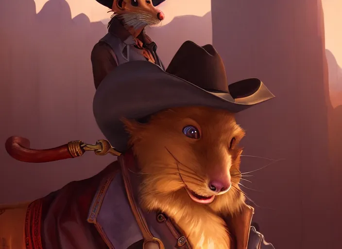 Image similar to character portrait feature of the anthro male anthropomorphic rat fursona wearing cowboy outfit wild west desperado sitting in an old monte carlo, a man whose heart is hollow, character design stylized by charlie bowater, ross tran, artgerm, makoto shinkai, detailed, soft lighting, rendered in octane