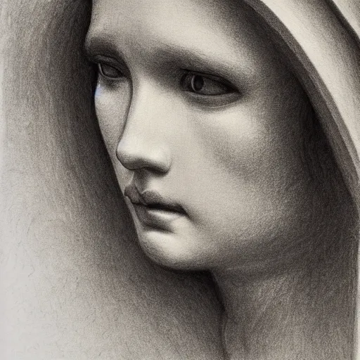 Prompt: a detailed charcoal and graphite drawing of an angel by claude weißbuch, detailed