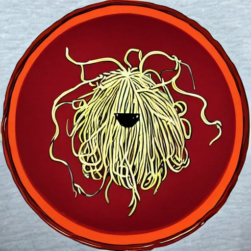 Image similar to worshipping the flying spaghetti monster