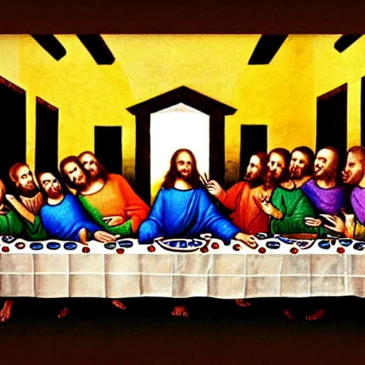 the last supper but everyone is eating pizza Stable Diffusion OpenArt