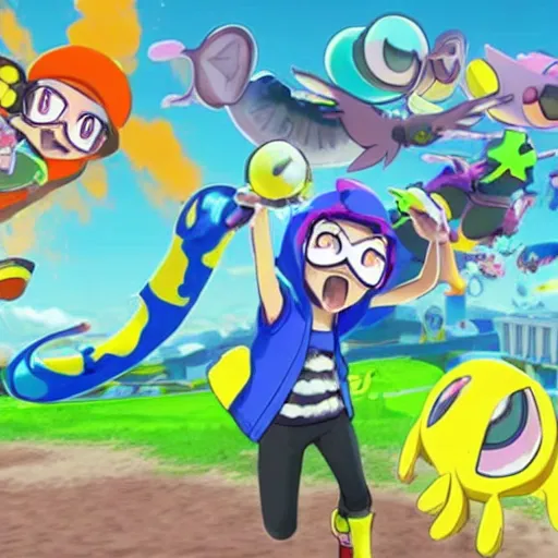 Prompt: splatoon with pokemon