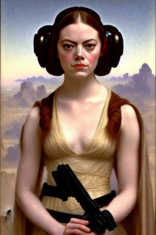 Prompt: emma stone as princess leia in star wars, by william bouguereau