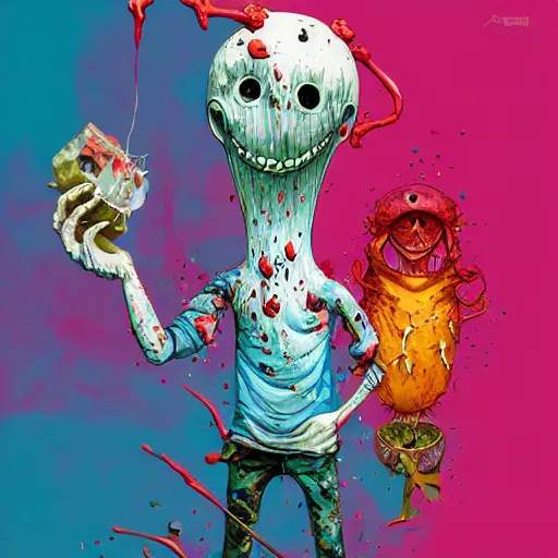 Image similar to high guy by Alex Pardee and Nekro and Petros Afshar, unstirred paint, vivid color, cgsociety 4K