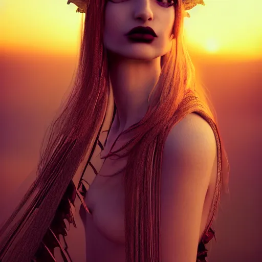 Image similar to photographic portrait of a stunningly beautiful gothic aztec female in soft dreamy light at sunset, contemporary fashion shoot, by edward robert hughes, annie leibovitz and steve mccurry, david lazar, jimmy nelsson, breathtaking, 8 k resolution, extremely detailed, beautiful, establishing shot, artistic, hyperrealistic, beautiful face, octane render