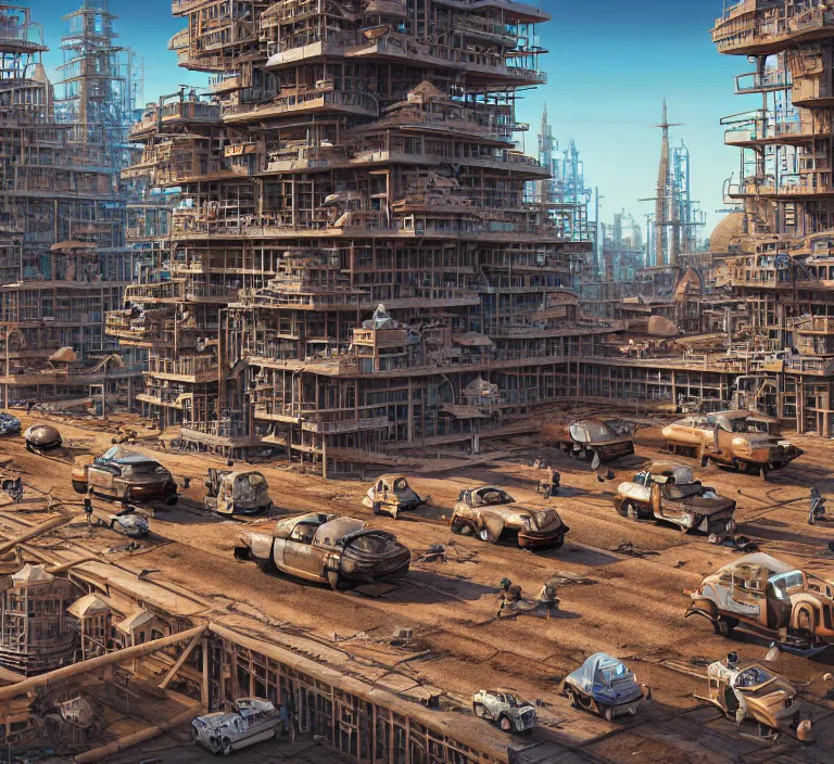 Image similar to hyperrealism photography hyperrealism concept art of highly detailed beavers builders that building highly detailed futuristic city by wes anderson and hasui kawase and scott listfield sci - fi style hyperrealism rendered in blender and octane render