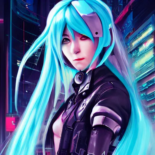 Image similar to a painting of cyberpunk road warrior Hatsune Miku by Ross Tran, highly detailed 4k digital art