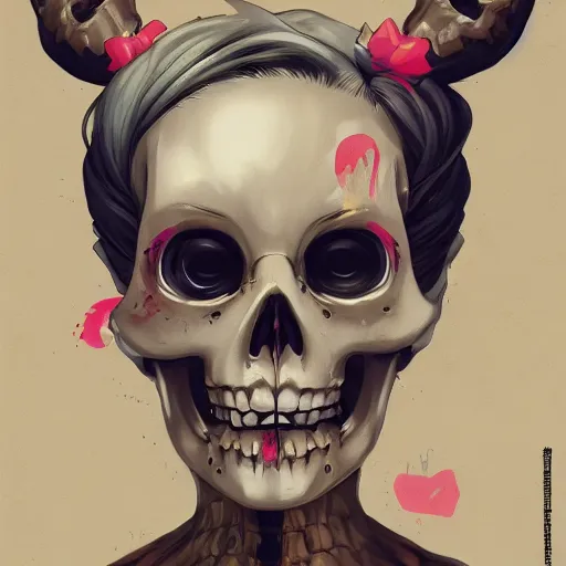 Image similar to anime manga skull portrait young woman skeleton, cuphead, painterly, logo, graffiti, elegant, highly detailed, digital art, art by jc leyendecker and sachin teng