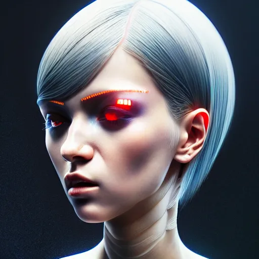 Image similar to a extremely detailed digital painting of a highly complex humanoid android woman with intricate exposed cybernetic modifications, art by ilya kuvshinov, trending on cgsociety, computer art, ilya kuvshinov, artstation hd, artstation hq, photo realistic, hyperrealism, soft light, cinematography photo, ray tracing, unreal engine 5