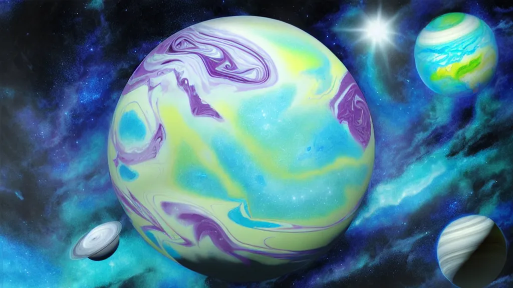 Prompt: planet, by charlie bowater, paper - marbling, hydro - dipping, diffraction grading