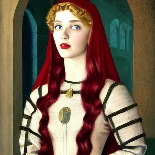 Prompt: Pre-Raphealite painting of a stunning medieval princess by John Collier