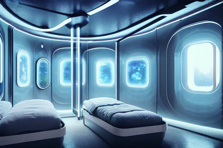 Image similar to very wide cinematic shot inside a scifi epic scale capsule hotel as ikea ad, modern lush condo as shopfront with terrarium lounge area, cathedral ceiling with holographic sky art ceiling, detailed archviz render, archdaily, scifi artstation concept, comfy lighting, star citizen, fine details, unreal engine, hyperrealism, realistic shading, blender render