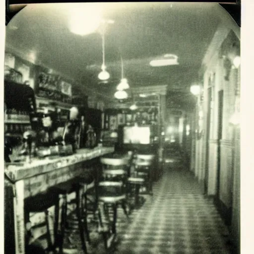 Prompt: a very beautiful old Polaroid picture of lovecraftian monster inside a coffee shop, award winning photography