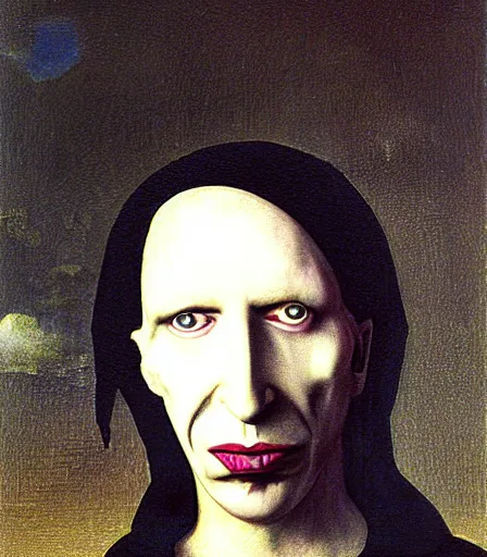 Image similar to portrait of marilyn manson by hieronymus bosch, high quality, high detail