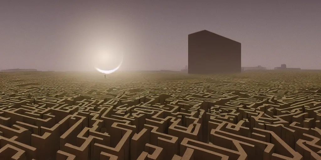 Image similar to the grand landscape of the endless maze, art by kotaro chiba, volumetric lighting, high contrast