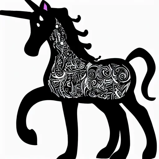 Prompt: full body unicorn, simple, children's coloring book, black and white